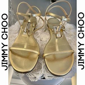 JIMMY CHOO GOLD LOGO SANDALS